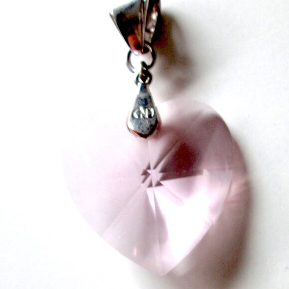Caroline Neron Large Pink Crystal Heart Pendant Silver Tone - Picture 4 of 14